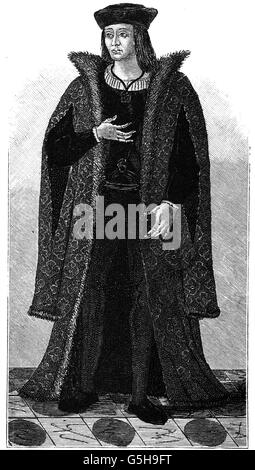 Louis I, 13.3.1372 - 23.11.1407, duc d'Orléans, pleine longueur, gravure sur bois, XIXe siècle, Banque D'Images