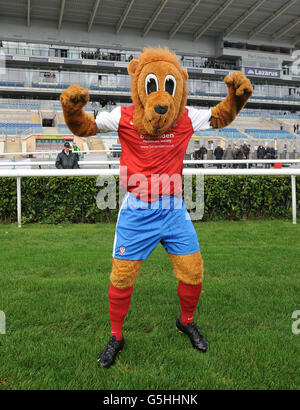 Yorkie The Lion, du York City FC, célèbre après avoir remporté la course Mascot de la Football League, en soutien de Prostate Cancer UK. Banque D'Images