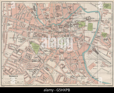 NORWICH. Plan Plan de la ville ville vintage. Norfolk, 1930 Banque D'Images