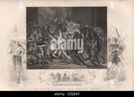 Révolte des paysans 1381 : William Walworth tuant Wat Tyler. Smithfield, 1853 Banque D'Images
