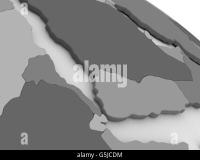 La carte du Yémen, de l'Érythrée et Djibouti le modèle gris de la Terre. 3D illustration Banque D'Images