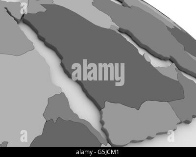 Carte de la péninsule arabe sur le modèle gris de la Terre. 3D illustration Banque D'Images