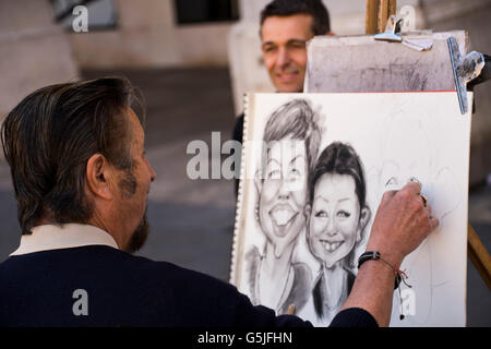 Portrait d'un horizontal artiste de rue à Palma, Majorque. Banque D'Images