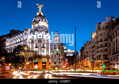 Bâtiment Metropolis sur la Gran Via à Madrid Banque D'Images