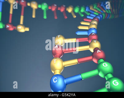 3D Illustration, concept de la réplication de l'ADN (fourche de réplication). Banque D'Images