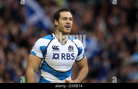 Tim visser, en Écosse, célèbre son essai lors du match de test EMC à Murrayfield, Édimbourg. Banque D'Images