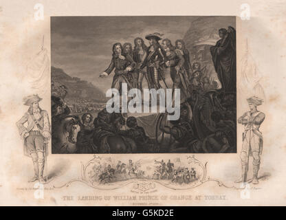 Glorieuse Révolution : William Prince d'Orange à l'atterrissage à Torbay 1688. 1853 Boyne Banque D'Images