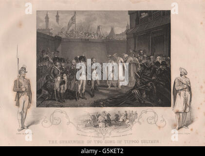 3e guerre anglo-MYSORE : l'abandon de son fils Tipu Sultan. Cornwallis. , 1853 Banque D'Images