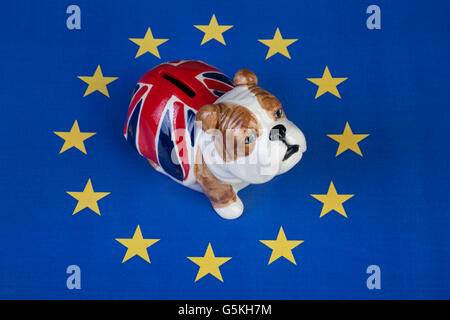 Tirelire British Bulldog assis dans les cercles européens d'étoiles de campagne restent Banque D'Images