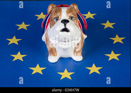 Tirelire British Bulldog assis dans les cercles européens d'étoiles de campagne restent Banque D'Images