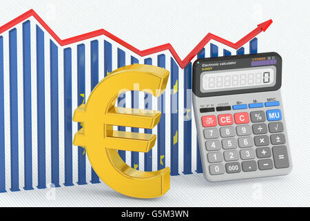 Business finance, banque et comptabilité graphique avec symbole de l'euro et Calculatrice. Le rendu 3D Banque D'Images