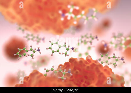 L'amphétamine (en vert), un médicament de synthèse, est un puissant stimulant du système nerveux central (SNC) Banque D'Images