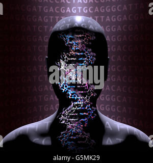 Détail d'une molécule en double hélice de l'ADN. L'acide désoxyribonucléique (ADN) est une molécule qui transporte la plupart du code génétique Banque D'Images