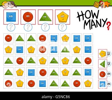 Cartoon Illustration de l'activité de comptage d'enseignement pour les enfants d'âge préscolaire de tâches avec des formes géométriques Illustration de Vecteur