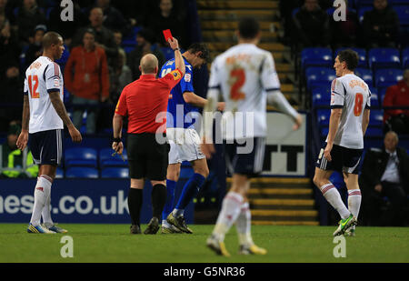 Football - npower football League Championship - Bolton Wanderers / Birmingham City - Reebok Stadium.Nikola Zigic de Birmingham City est envoyé par l'arbitre Simon Hooper Banque D'Images