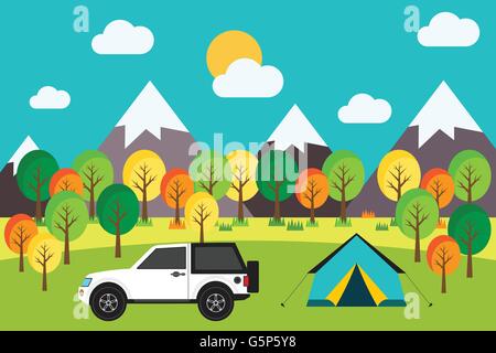 Voyage de camping en plein air dans la forêt modèle plat vector illustration Illustration de Vecteur