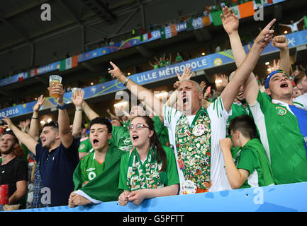 Lille, France. 22 Juin, 2016. Partisan de l'Irlande avant d'encourager l'avant-match entre l'Italie et l'Irlande au stade Pierre Mauroy à Lille, France, 22 juin, 2016. Photo : Marius Becker/dpa/Alamy Live News Banque D'Images