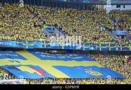 Nice, France. 22 Juin, 2016. Tribunes de l'Allianz Riviera Stade de Nice pendant l'UEFA EURO 2016 Suède jeu / Belgique. Crédit : Oleksandr Prykhodko/Alamy Live News Banque D'Images