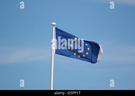 Aberystwyth, Pays de Galles, Royaume-Uni. 23 Juin, 2016. Le jour du référendum britannique et l'UE drapeau flotte sur la côte galloise où la communauté européenne Pro sont mis à voter pour rester en Europe et mettre en garde si Brexit gagner cela pourrait conduire à une rupture d'avertir les électeurs britanniques gallois dire Crédit : mike davies/Alamy Live News Banque D'Images