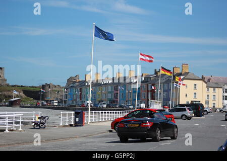 Aberystwyth, Pays de Galles, Royaume-Uni. 23 Juin, 2016. Le jour du référendum britannique et l'UE drapeau flotte sur la côte galloise où la communauté européenne Pro sont mis à voter pour rester en Europe et mettre en garde si Brexit gagner cela pourrait conduire à une rupture de l'avertir de nombreux électeurs britanniques gallois Crédit : mike davies/Alamy Live News Banque D'Images