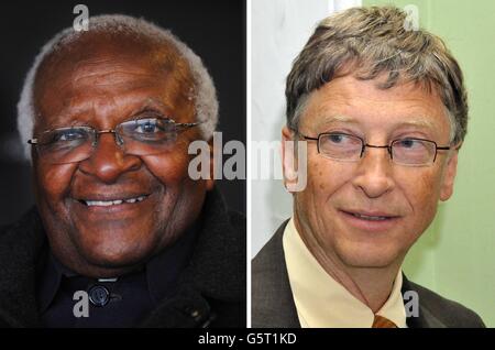 Fichier non daté photos de l'archevêque Desmond Tutu et de Bill Gates qui ont jeté leur poids dans une nouvelle campagne visant à combattre la malnutrition et la faim dans le monde en développement. Banque D'Images