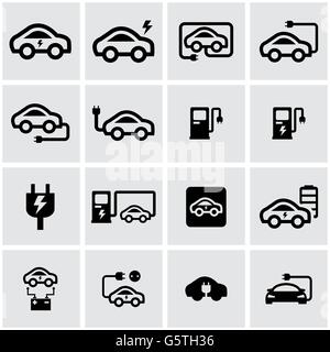 Voiture électrique noir Vector icon set Illustration de Vecteur