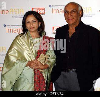 Sharmila Tagore et Yash Chopra (à droite) lors du lancement du festival du film ImagineAsia, au NFT sur la rive sud, à Londres. Banque D'Images