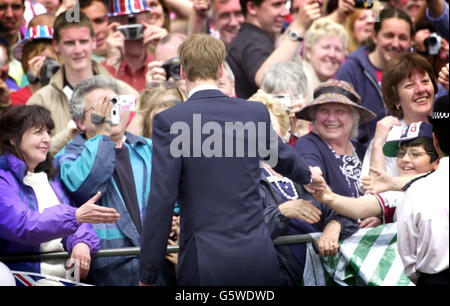 Le Prince William accueille de bons adeptes dans le Mall, Buckingham Palace, après un service d'église en célébration du Jubilé d'or de la Reine à la Cathédrale St Paul de Londres. Banque D'Images