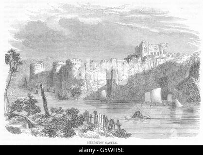 Pays de Galles : le château de Chepstow, antique print 1850 Banque D'Images