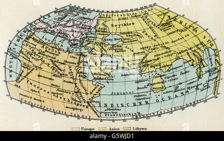 Cartographie, carte du monde, carte du monde après 'Almagest' de Claudius Ptolémée, vers 150 AD, gravure sur bois, 19e siècle, droits additionnels-Clearences-non disponible Banque D'Images