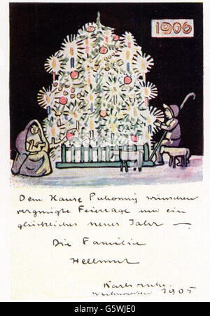 Noël, carte de voeux, carte de voeux pour Noël et nouvel an par Hellmut Eichrodt (1872 - 1943), 1905, droits-supplémentaires-Clearences-non disponible Banque D'Images