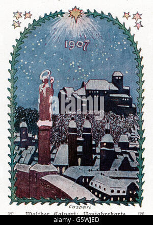 Fête, Saint-Sylvestre, carte de voeux de Walther Caspari (1869 - 1913), 1907, droits supplémentaires-Clearences-non disponible Banque D'Images