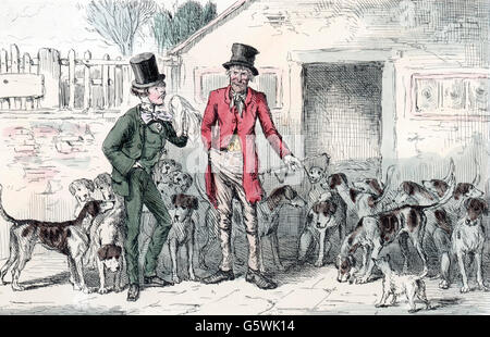 Hunt, chasse au renard, 'Mr Barege and the Draft', gravure colorée par John Leech (1817 - 1864), de la série 'Mr Jorrock's Hunt', 1854, droits supplémentaires-Clearences-non disponible Banque D'Images