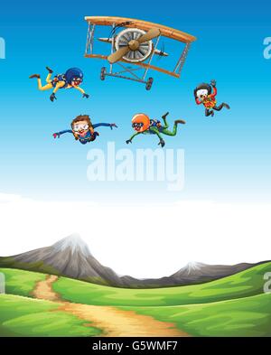 Quatre personnes faisant sky diving illustration Illustration de Vecteur