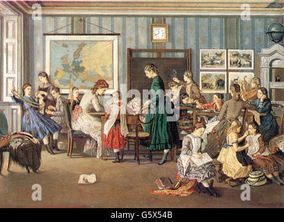 Pédagogie, école / leçons / discipline, école de filles, peinture par Leopold Schauer (1841 - 1913), 45 x 63 cm, 1871, droits additionnels-Clearences-non disponible Banque D'Images