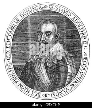 Gustave-adolphe, 19.12.1594 - 16.11.1632, le Roi de Suède 30.10.1611 - 16.11.1632, portrait, gravure sur cuivre, 17e siècle, l'artiste n'a pas d'auteur pour être effacé Banque D'Images