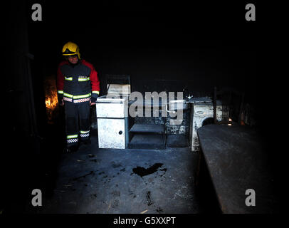Au cours de session de formation des pompiers de la caserne de pompiers à Kingsway, Derby. Banque D'Images