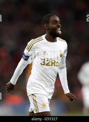 Football - Capital One Cup - finale - Bradford City / Swansea City - Wembley Stadium.Nathan Dyer, de Swansea City, célèbre son troisième but Banque D'Images