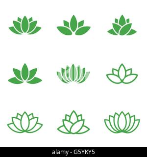 Vector icons set lotus vert sur fond blanc. Illustration de Vecteur