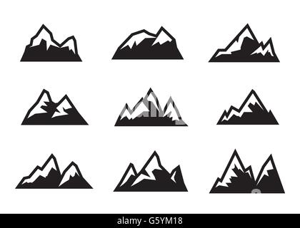 Vector black mountain icons set Illustration de Vecteur