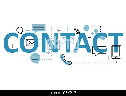 Contact concept design ligne plate avec des icônes et des éléments. Contact concept moderne collection de vecteurs. Lettrage concept Contact Illustration de Vecteur