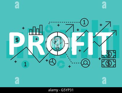 Concept de profit ligne plate avec des icônes et des éléments de conception. Principe des bénéfices moderne collection de vecteurs. Lettrage concept lucratif Illustration de Vecteur