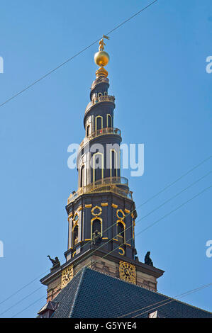 Copenhague, Danemark - l'église de Notre Sauveur, le clocher baroque Banque D'Images