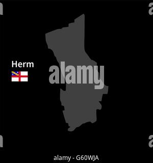 Carte détaillée d'Herm avec drapeau sur fond noir Illustration de Vecteur