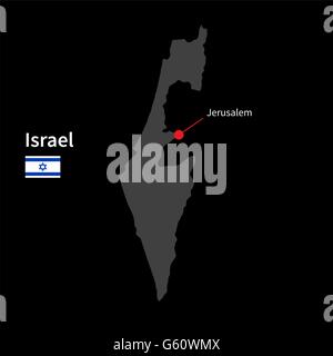 Carte détaillée d'Israël et capitale Jérusalem avec drapeau sur fond noir Illustration de Vecteur