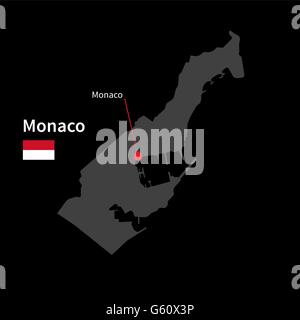 Carte détaillée de Monaco et capitale Monaco avec drapeau sur fond noir Illustration de Vecteur