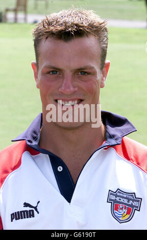 Alex Brown de l'équipe de rugby Union Bristol Shoguns pendant la séance photo annuelle de son club avant la nouvelle saison. Banque D'Images