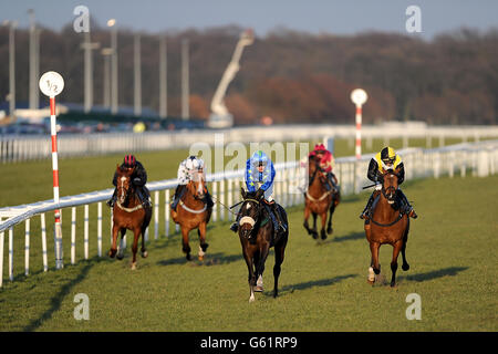 Courses hippiques - William Hill Grimthorpe Chase Day - Hippodrome de Doncaster.Coureurs et coureurs dans l'application William Hill iPad maintenant disponible Standard NH Flat Race Banque D'Images