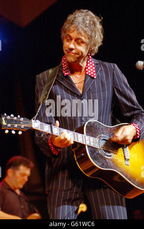 Bob Geldof se produit en direct à New York.Le chanteur Bob Geldof se présentant sur scène à l'hôtel de ville de New York, aux États-Unis. Banque D'Images