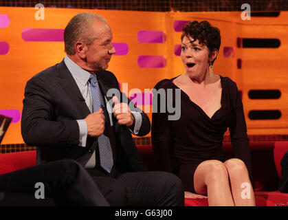 Invités Lord Alan Sugar et Olivia Colman pendant le tournage du Graham Norton Show aux London Studios dans le sud de Londres. Banque D'Images